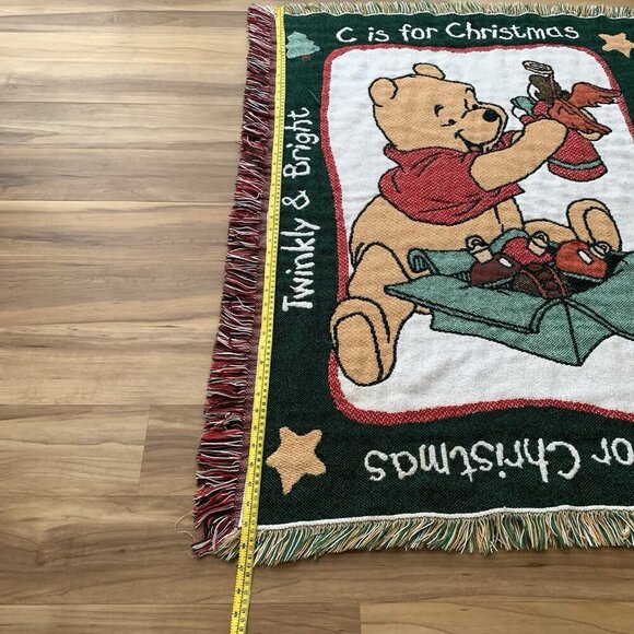 Vintage Disney Winnie Pooh Tapestry Throw Blanket C Is For Christmas 37” x 47” - Picture 8 of 14